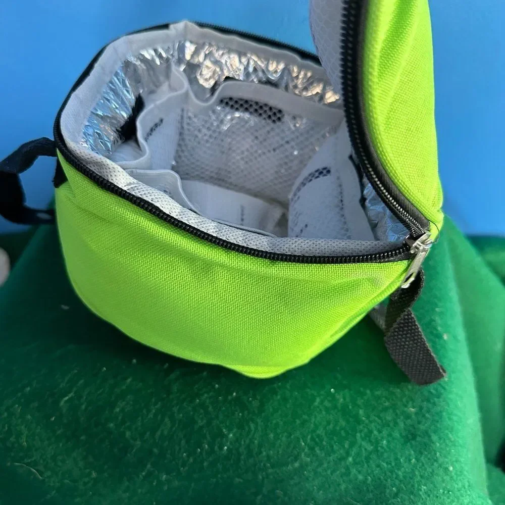 Insulated Lunch Bag Bright Green Round Shape with Ice Packs – Reusable Cooler